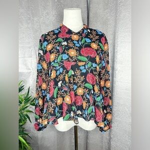 Zara Trafaluc Multicolored Floral Print Back Tie Babydoll Blouse Sz S